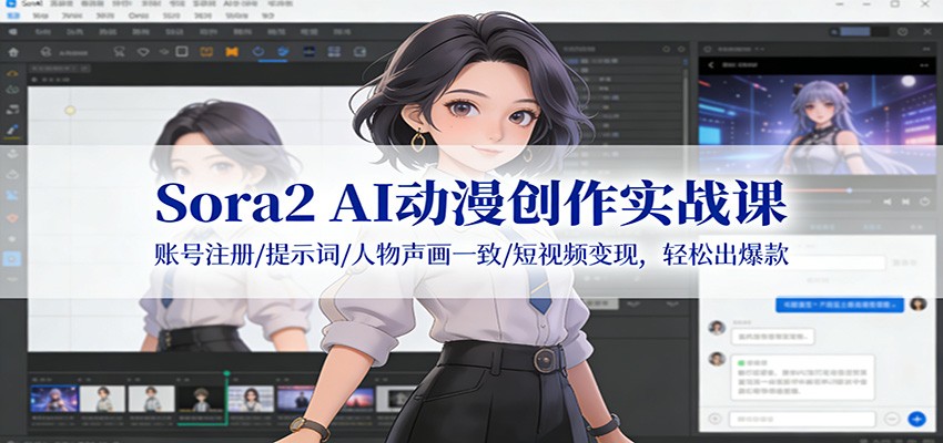 Sora2 AI动漫创作实战课：账号注册/提示词/人物声画一致/短视频变现，轻松出爆款-墨痕微课