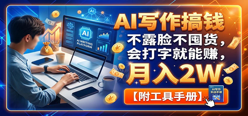 AI写作搞钱:不露脸不囤货,会打字就能赚,月入2W【附工具手册】-墨痕微课