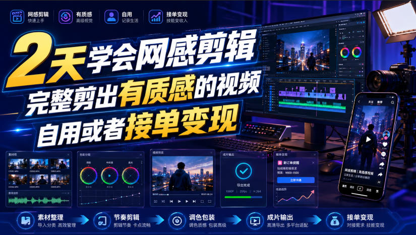 2天学会网感剪辑,完整剪出有质感的视频,自用或者接单变现-墨痕微课
