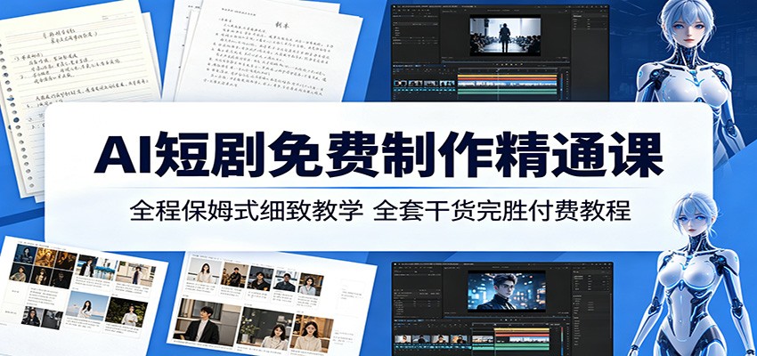 AI短剧免费制作精通课：全程保姆式细致教学，全套干货完胜付费教程-墨痕微课