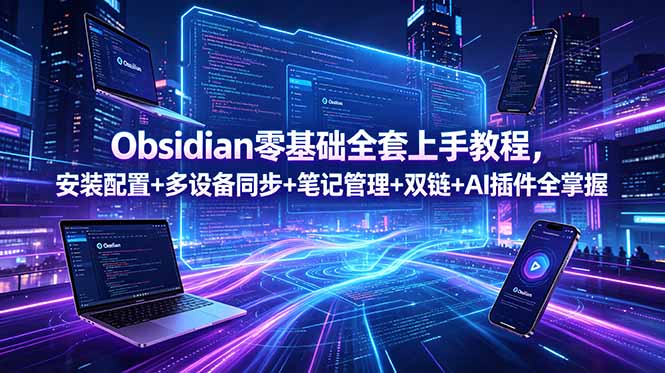 Obsidian零基础全套上手教程，安装配置+多设备同步+笔记管理+双链+AI插件全掌握-墨痕微课