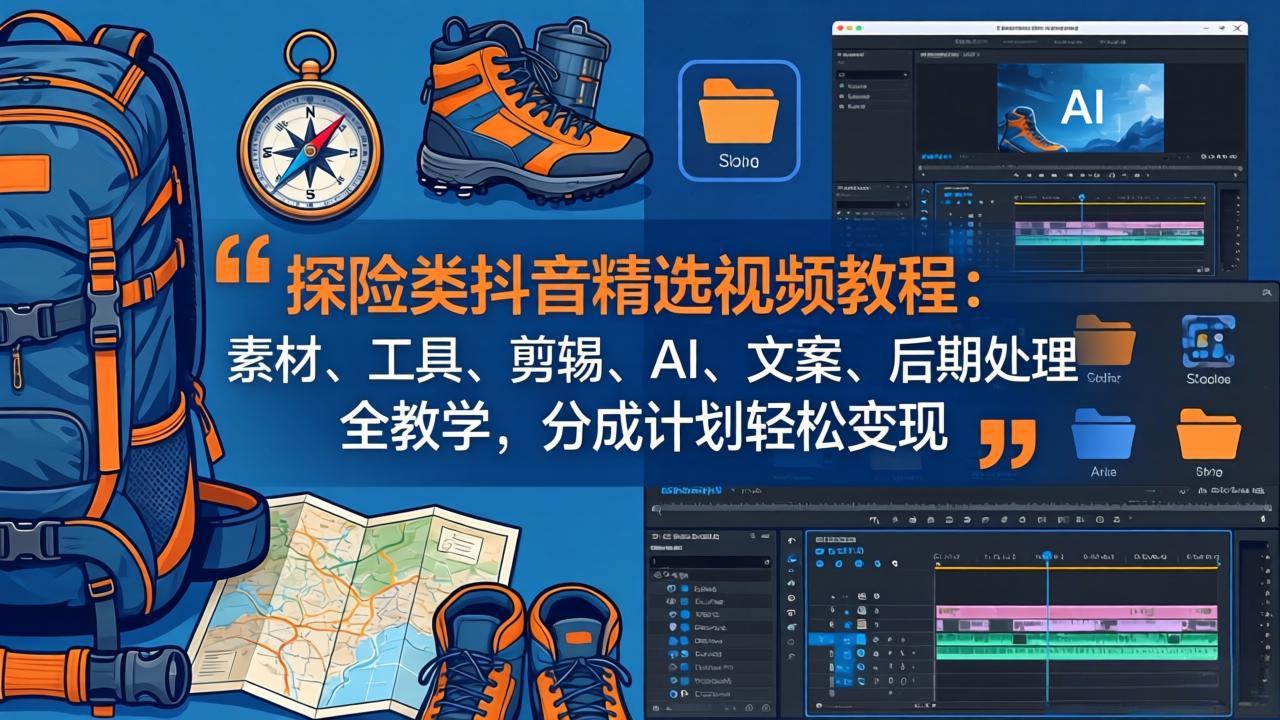 探险类抖音精选视频教程：素材、工具、剪辑、AI、文案、后期处理全教学，分成计划轻松变现-墨痕微课