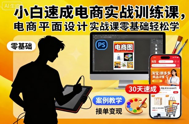 小白速成电商实战训练课,电商平面设计实战课零基础轻松学-墨痕微课