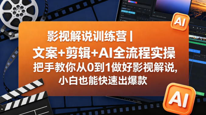 影视解说训练营｜文案+剪辑+AI全流程实操，把手教你从0到1做好影视解说，小白也能快速出爆款-墨痕微课