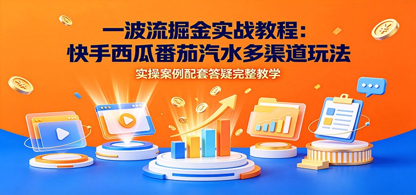 一波流掘金实战教程：快手西瓜番茄汽水多渠道玩法，实操案例配套答疑完整教学-墨痕微课