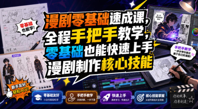 漫剧零基础速成课，全程手把手教学，零基础也能快速上手漫剧制作核心技能-墨痕微课