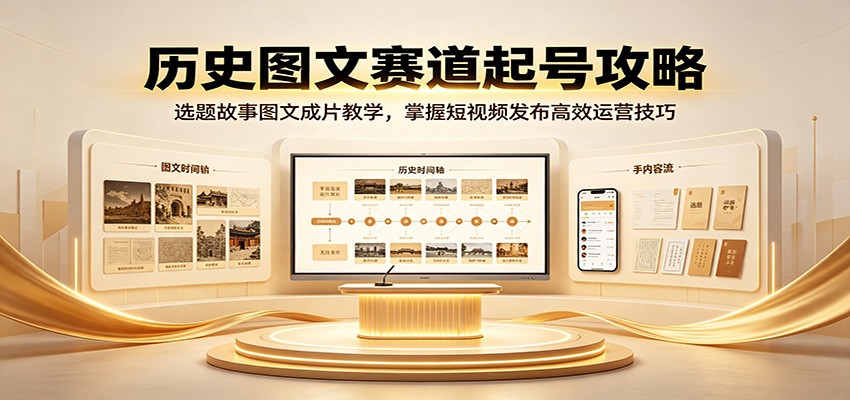 历史图文赛道起号攻略:选题故事图文成片教学,掌握短视频发布高效运营技巧-墨痕微课