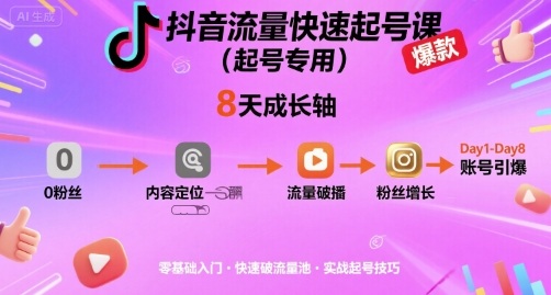 抖音流量快速起号课(起号专用),8天带你做爆自己的账号-墨痕微课