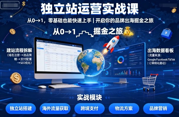 独立站运营实战课,从0到1,零基础也能快速上手,开启你的品牌出海掘金之旅-墨痕微课