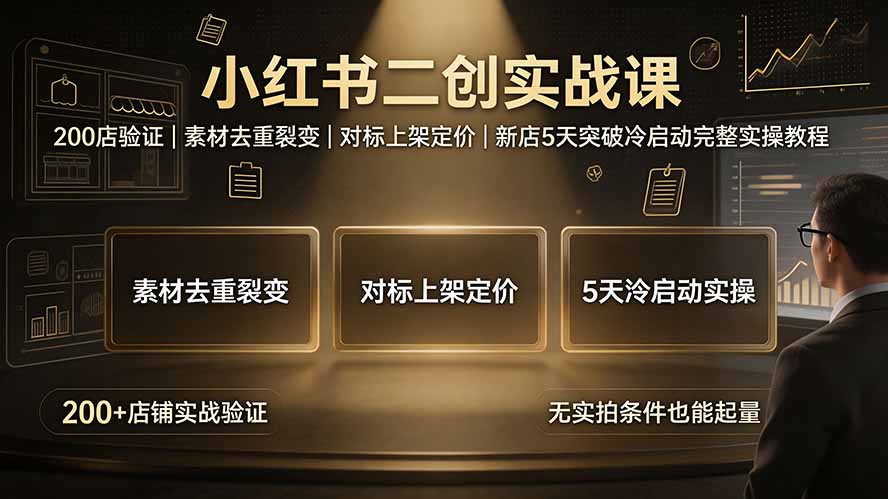 小红书二创实战课:200店验证|素材去重裂变|对标上架定价|新店5天突破冷启动完整实操教程-墨痕微课