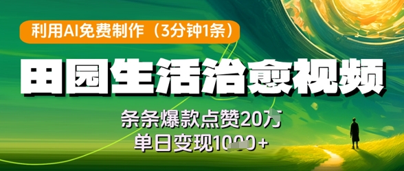 利用AI免费制作田园生活治愈视频,条条爆款点赞20W,单日变现几张-墨痕微课