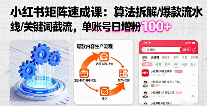 小红书矩阵起号速成课:算法拆解/爆款流水线/关键词截流 单账号日增粉100+-墨痕微课
