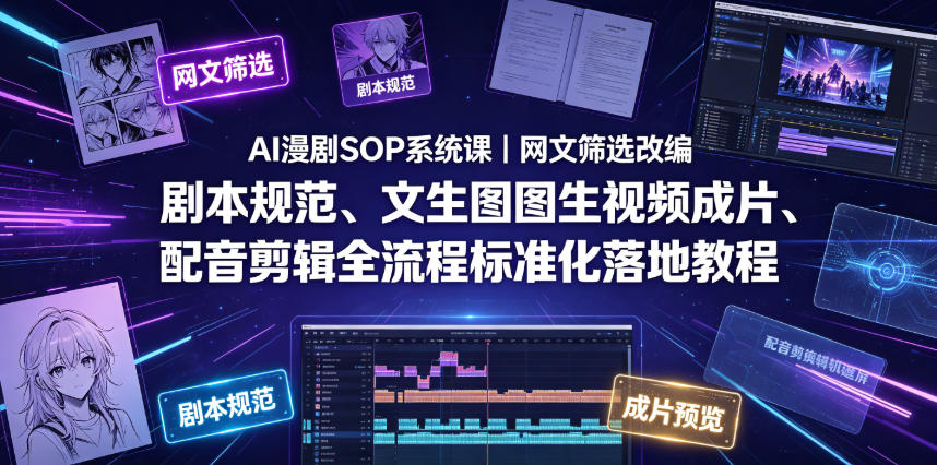 AI漫剧SOP系统课|网文筛选改编、剧本规范、文生图图生视频成片、配音剪辑全流程标准化落地教程(更新0810)-墨痕微课