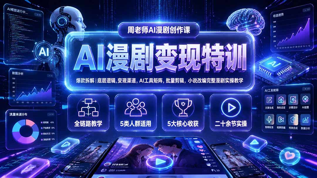AI漫剧变现特训★爆款拆解|底层逻辑,变现渠道,AI工具矩阵,批量剪辑,小说改编完整漫剧实操教学-墨痕微课