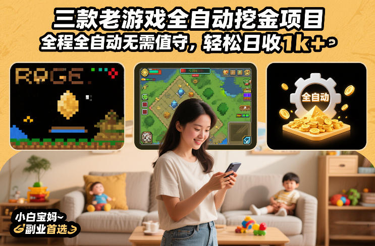 三款老游戏全自动挖金项目,全程全自动无需值守,轻松日收1k+,小白宝妈副业首选【揭秘】-墨痕微课