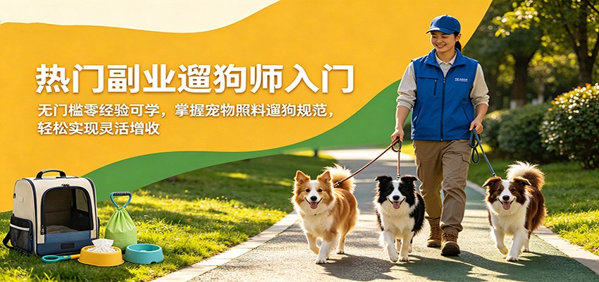 热门副业遛狗师入门，无门槛零经验可学，掌握宠物照料遛狗规范，轻松实现灵活增收-墨痕微课