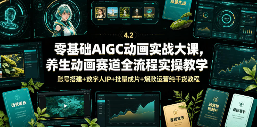 零基础AIGC动画实战大课，养生动画赛道全流程实操教学，账号搭建+数字人IP+批量成片+爆款运营纯干货教程-墨痕微课