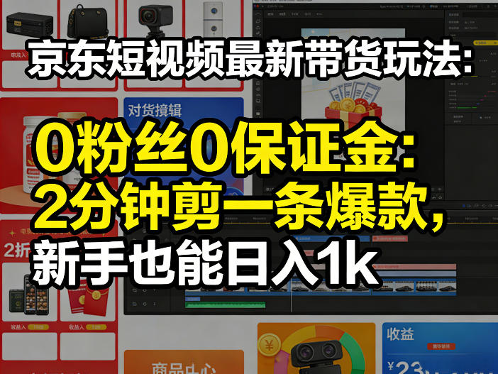 京东短视频最新带货玩法，0粉丝0保证金，2分钟剪一条爆款，新手也能日入1k+【揭秘】-墨痕微课