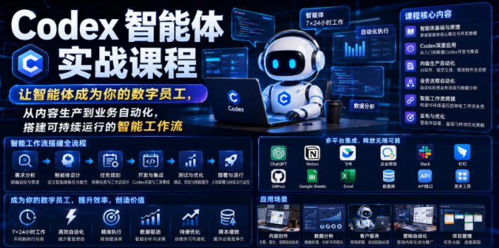 Codex智能体实战课程，让智能体成为你的数字员工，从内容生产到业务自动化，搭建可持续运行的智能工作流-墨痕微课