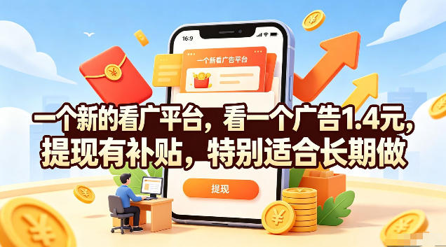 一个新的看广平台，看一个广告1.4元，提现有补贴，特别适合长期做【揭秘】-墨痕微课