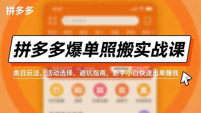 拼多多爆单照搬实战课，类目玩法、活动选择、避坑指南，新手小白快速出单赚钱-墨痕微课