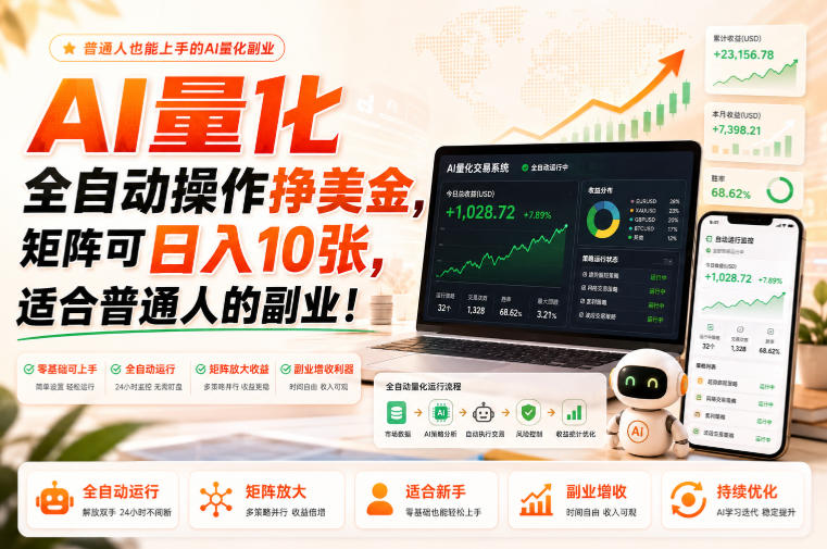 AI量化全自动操作挣美金，矩阵可日入10张，适合普通人的副业！【揭秘】-墨痕微课