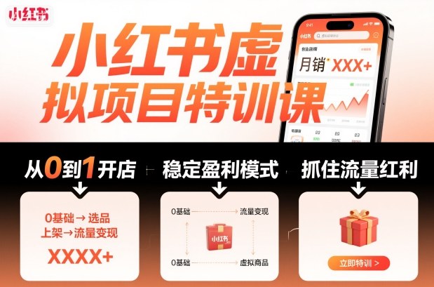 小红书虚拟项目特训课,帮你从0到1打造稳定盈利的店铺,抓住流量红利(更新9月)-墨痕微课