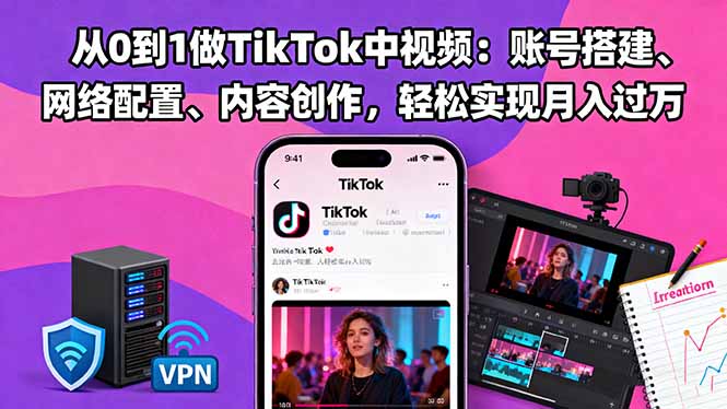 从0到1做TikTok中视频：账号搭建、网络配置、内容创作，轻松实现月入过万-墨痕微课