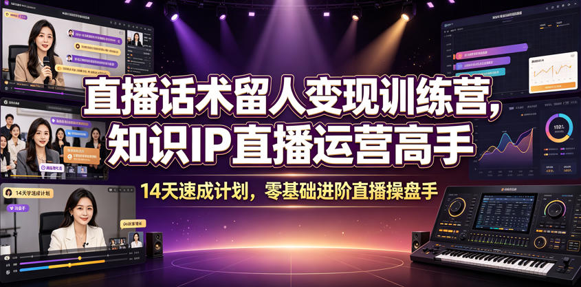 直播话术留人变现训练营,知识IP直播运营高手,14天速成计划,零基础进阶直播操盘手-墨痕微课