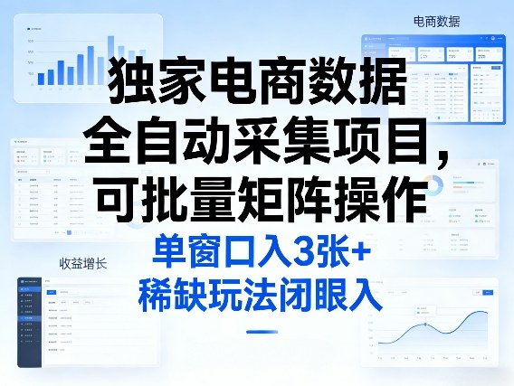 独家电商数据全自动采集项目，可批量矩阵操作，单窗口日入3张+，稀缺玩法闭眼入【揭秘】-墨痕微课