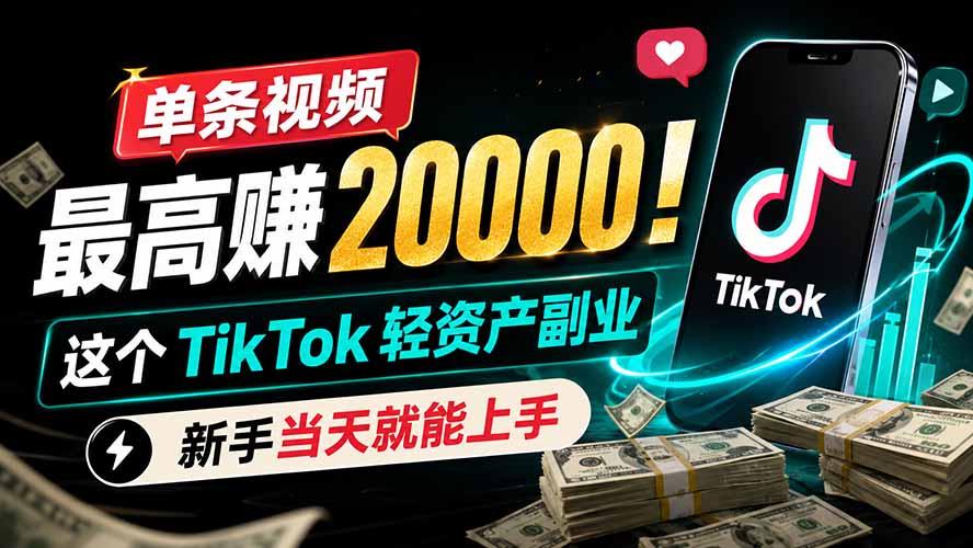 单条视频最高赚 20000！这个 TikTok 轻资产副业，新手当天就能上手-墨痕微课