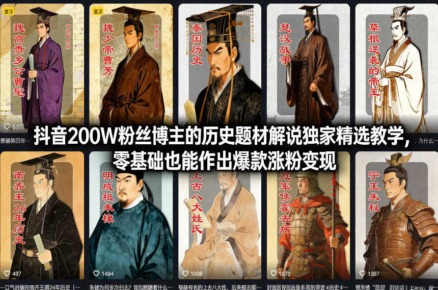 抖音200W粉丝博主的历史题材解说独家精选教学,零基础也能作出爆款涨粉变现-墨痕微课