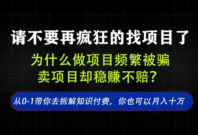 找项目？别傻了！卖项目才是真的一本万利！看完你全都懂了【揭秘】-墨痕微课
