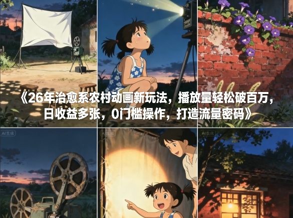 26年治愈系农村动画新玩法，播放量轻松破百万，日收益多张，0门槛操作，打造流量密码-墨痕微课