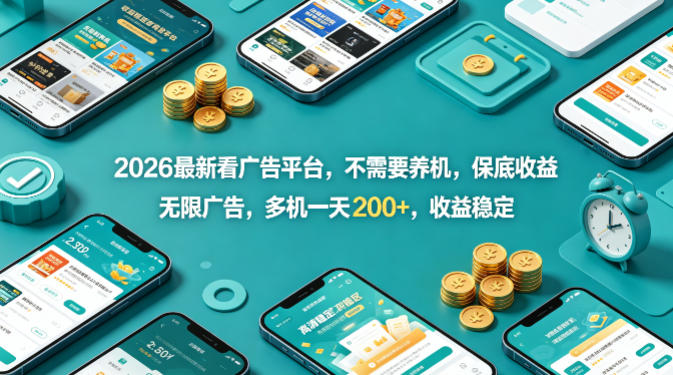 2026最新看广告平台，不需要养机，保底收益，无限广告，多机一天200+，收益稳定【揭秘】-墨痕微课