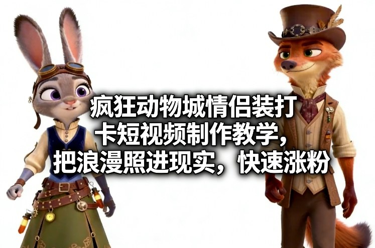 疯狂动物城情侣装打卡短视频制作教学,把浪漫照进现实,快速涨粉-墨痕微课