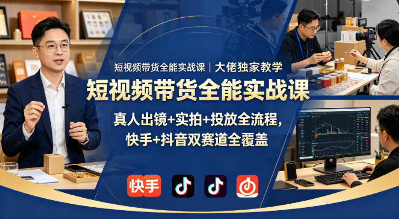 短视频带货全能实战课｜大佬独家教学，真人出镜+实拍+投放全流程，快手+抖音双赛道全覆盖-墨痕微课
