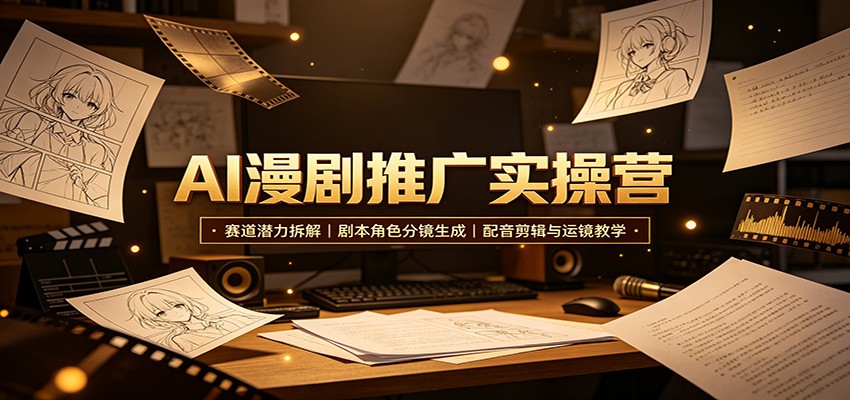 AI漫剧推广实操营:赛道潜力拆解,剧本角色分镜生成,配音剪辑与运镜教学-墨痕微课