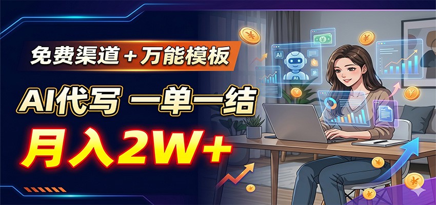 免费渠道+万能模板，AI代写一单一结，月入2W+-墨痕微课