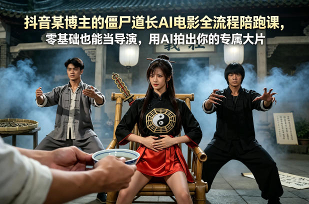 抖音某博主的僵尸道长AI电影全流程陪跑课，零基础也能当导演，用AI拍出你的专属大片-墨痕微课