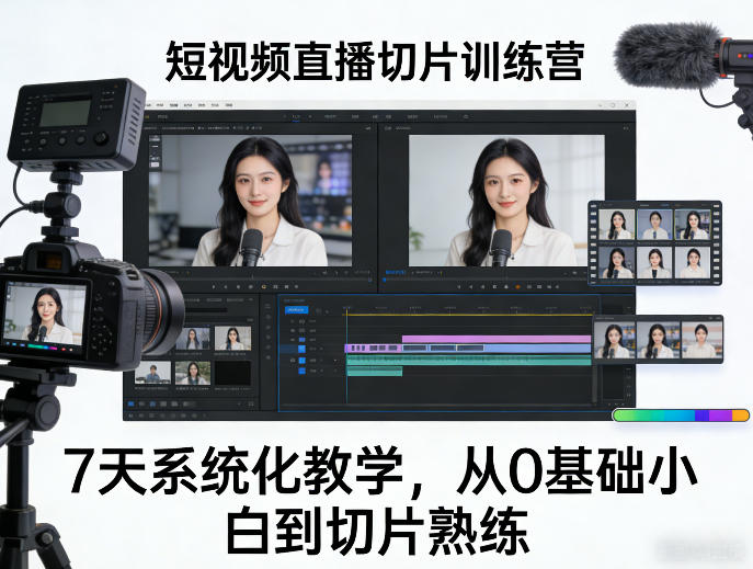 短视频直播切片训练营，7天系统化教学，从0基础小白到切片熟练-墨痕微课