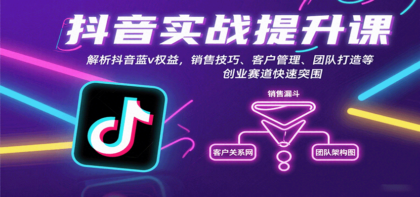 抖音实战提升课:解析抖音蓝v权益,销售技巧、客户管理、团队打造等创业赛道快速突围-墨痕微课