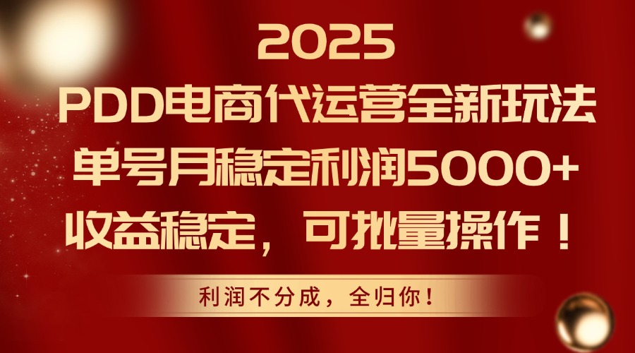 2025PDD电商代运营全新玩法,单号月稳定利润5000+,收益稳定,可批量操作-墨痕微课