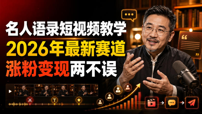 名人语录短视频教学,2026年最新赛道,涨粉变现两不误-墨痕微课