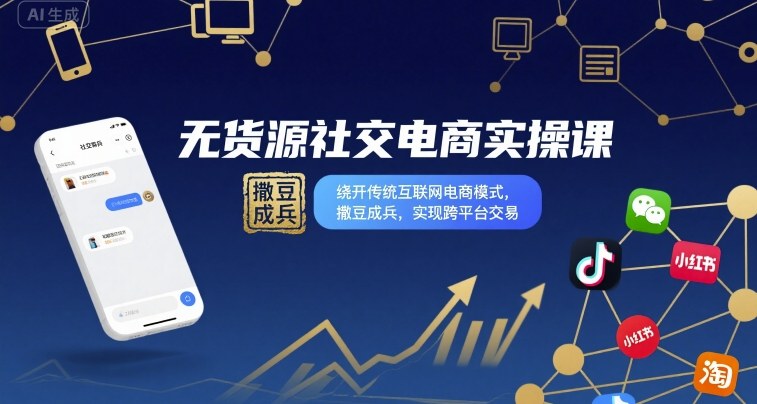 无货源社交电商实操课,绕开传统互联网电商模式,撒豆成兵,实现跨平台交易-墨痕微课