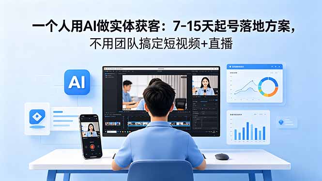 一个人用AI做实体获客：7-15天起号落地方案，不用团队搞定短视频+直播-墨痕微课