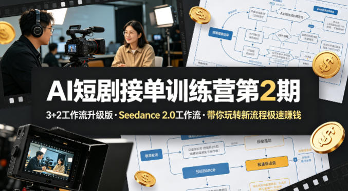 AI短剧接单训练营第2期,3+2工作流升级版,Seedance 2.0工作流,带你玩转新流程极速賺钱-墨痕微课
