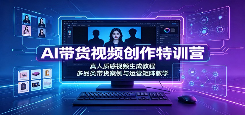 AI带货视频创作特训营：真人质感视频生成教程，多品类带货案例与运营矩阵教学-墨痕微课