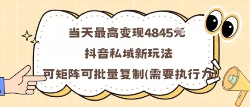 当天最高变现1k+,抖音私域新玩法,可矩阵可批量复制-墨痕微课