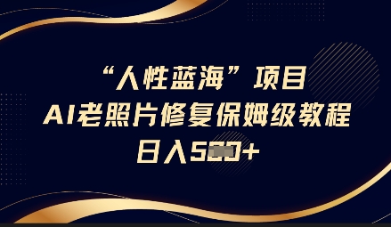 人性蓝海AI老照片修复项目保姆级教程,长期复购,轻松日入5张-墨痕微课